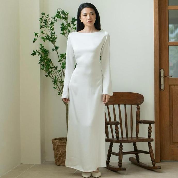 Viral  Clea Dress | Rooha | Basic Satin Dress Panjang Wanita Terusan Lengan Panjang Long Sleeves Max