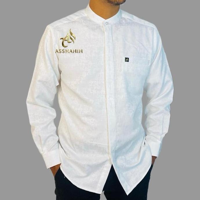 ASSHAHIH kemko jaguar motif abstrak Baju Muslim Pria  Formal Kerah sanghai lengan Manset saku paspol