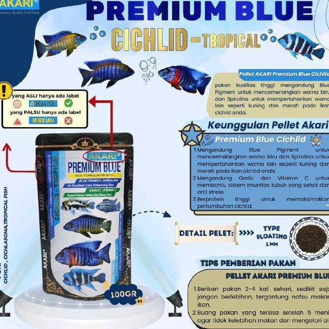 Fishbou- Akari Premium Blue Cichlid Chiclid Tropical 100 Gr Makanan Ikan Pakan Pelet Ikan Biru Chann