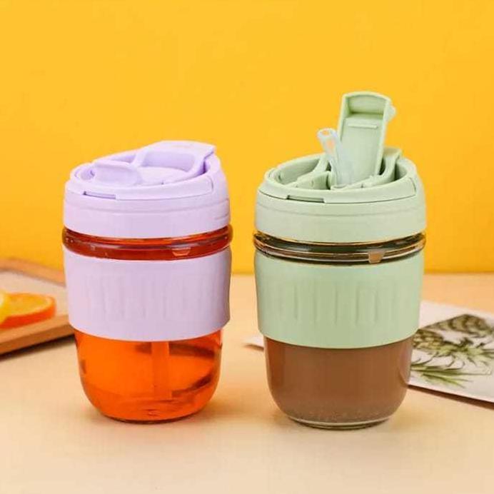 Gelas Kopi + Box Aesthetic Gelas Kopi Anti Tumpah + Sedotan Trend