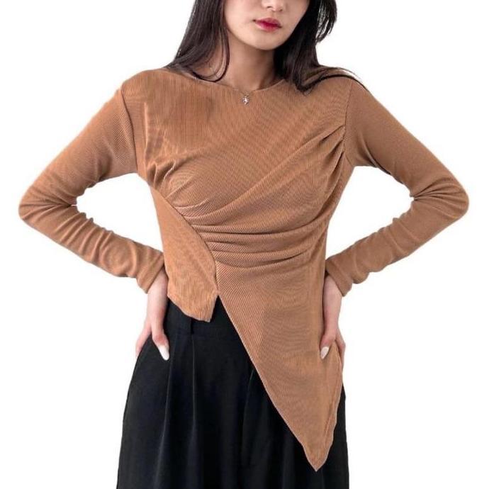 Gratis Ongkir Rura Crop Top - Atasan Lengan Panjang Rib Knit Wanita - Long Sleeve Hijab Friendly - B