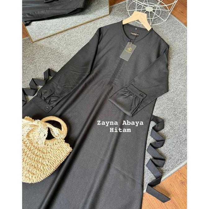 Murah Zayna Abaya By Allia Collection | Gamis Hitam Putih Bahan Toyobo Katun Madinah