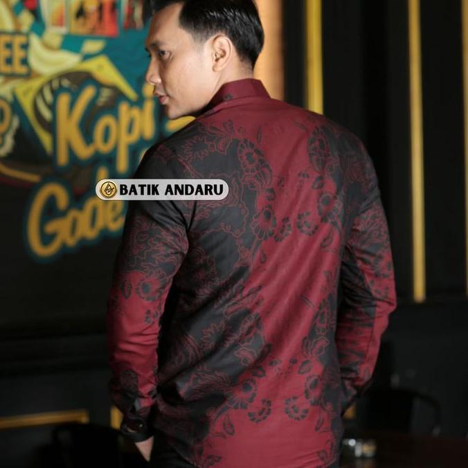 HAWARI Baju Koko Muslim Motif Batik Pria Slimfit Modern Lengan Panjang Katun Nyaman Full Furing Erro