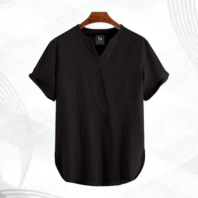 Premium Koko Pria Dewasa Adam Tanpa Kerah Lengan Pendek Polos Ukuran