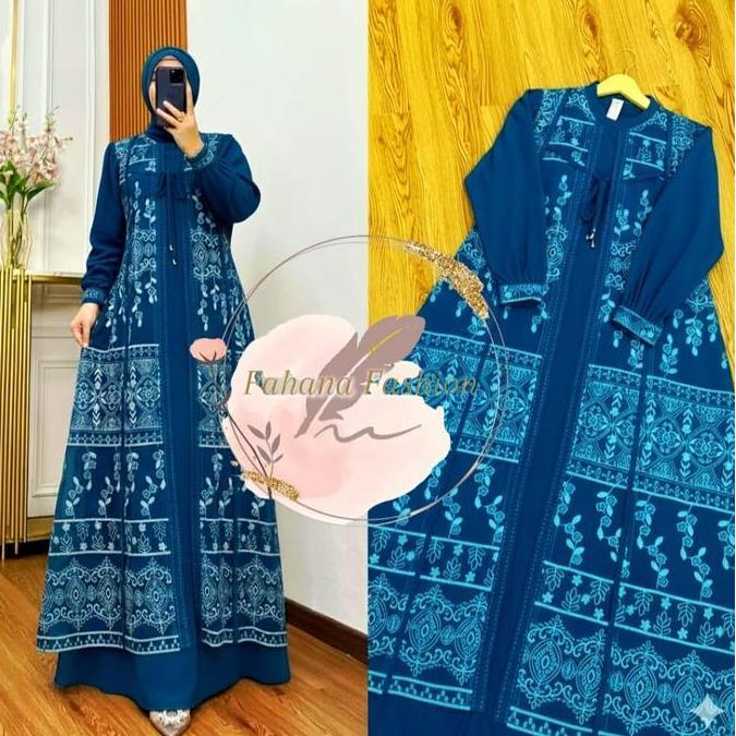 Promo Davina Dress Baju Gamis Melayu Ceruty Babydoll Brukat Etnik Malika Terbaru 2026 Warna Burgundy