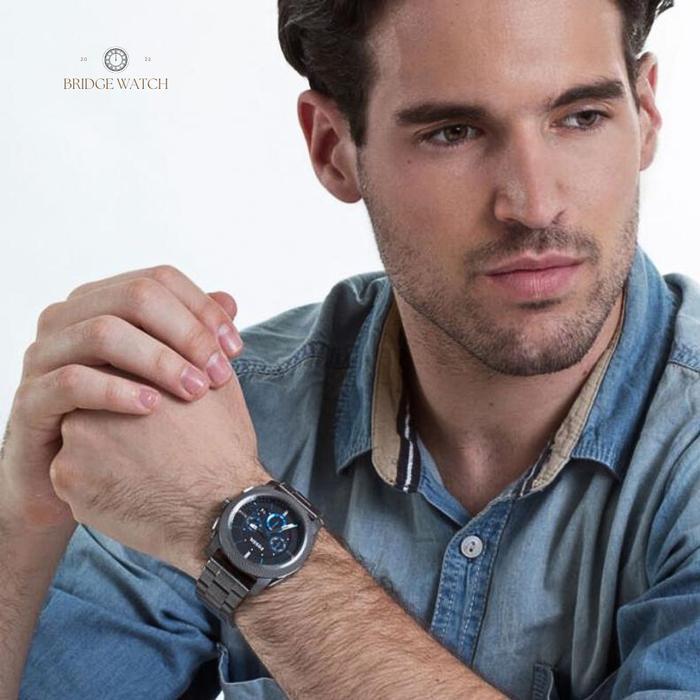 Jam Tangan Pria Fossil Machine FS4931 Chronograph Smoke Grey Stainless Steel Mewah Sporty Original