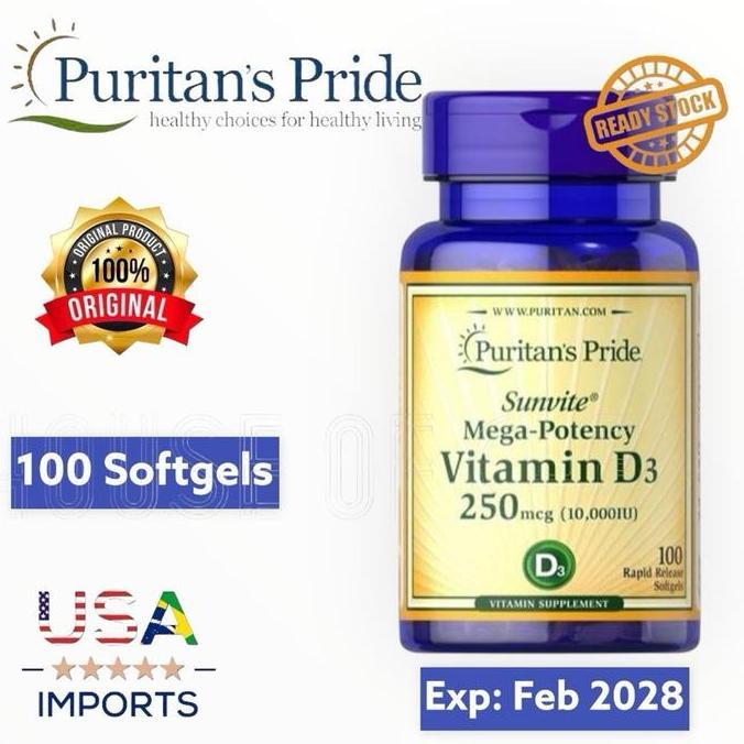 PURITAN PRIDE Vitamin D3 10000 IU - 100 Softgels Puritan's Pride USA