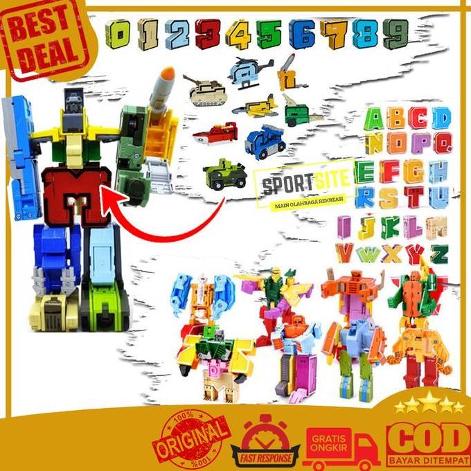 Mainan Anak Huruf Alphabet Robot Dinosaurus Transformer Edukasi Tobot
