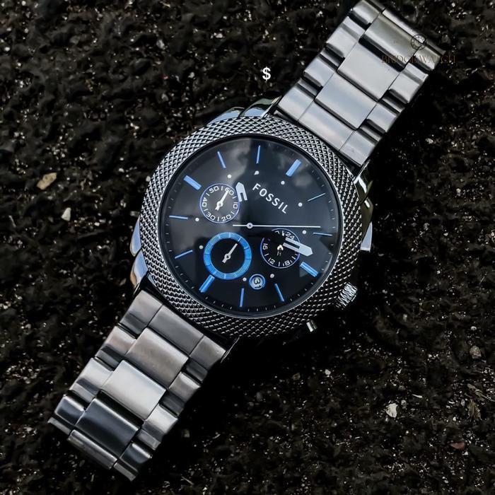 Jam Tangan Pria Fossil Machine FS4931 Chronograph Smoke Grey Stainless Steel Mewah Sporty Original
