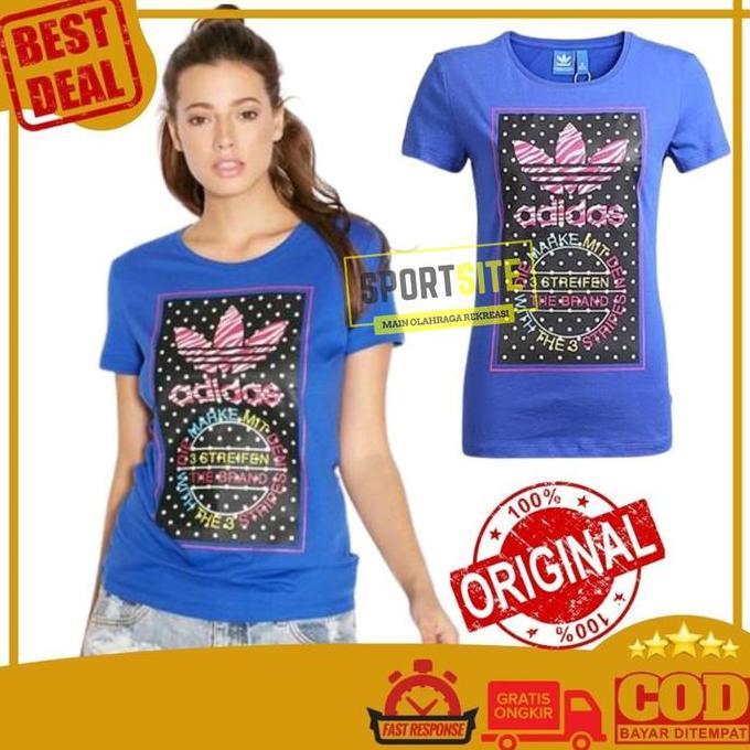 Adidas Tong Label Tee Baju Kaos Olahraga Running Gym Casual Wanita