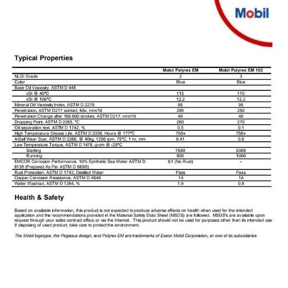 Mobil POLYREX EM polyurea Grease (Bearing & Electric Motor NLGI 2) Pail 16 kg Terlaris