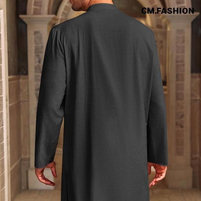 Bisnis jubah hitam COD Baju Koko Pria Jubah Panjang CMFASHION Jubah Pria Muslim Kancing Lengan Panja