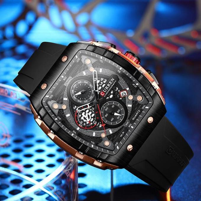 Wgwg- Jam Tangan Pria Analog Tali Silicone Chronograph Curren 8442