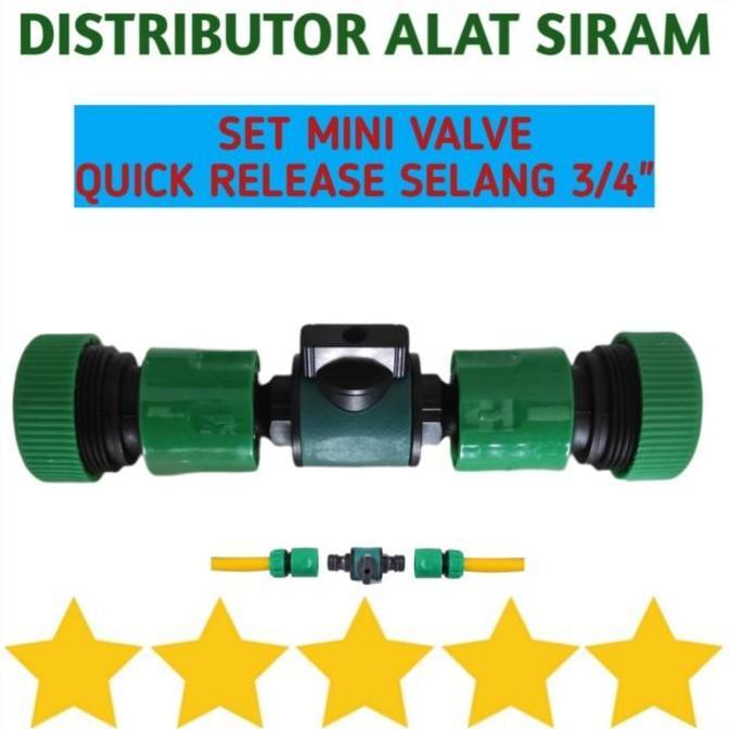 SET QUICK RELEASE 3/4 INCH + MINI VALVE STOP KRAN SAMBUNGAN SELANG AIR