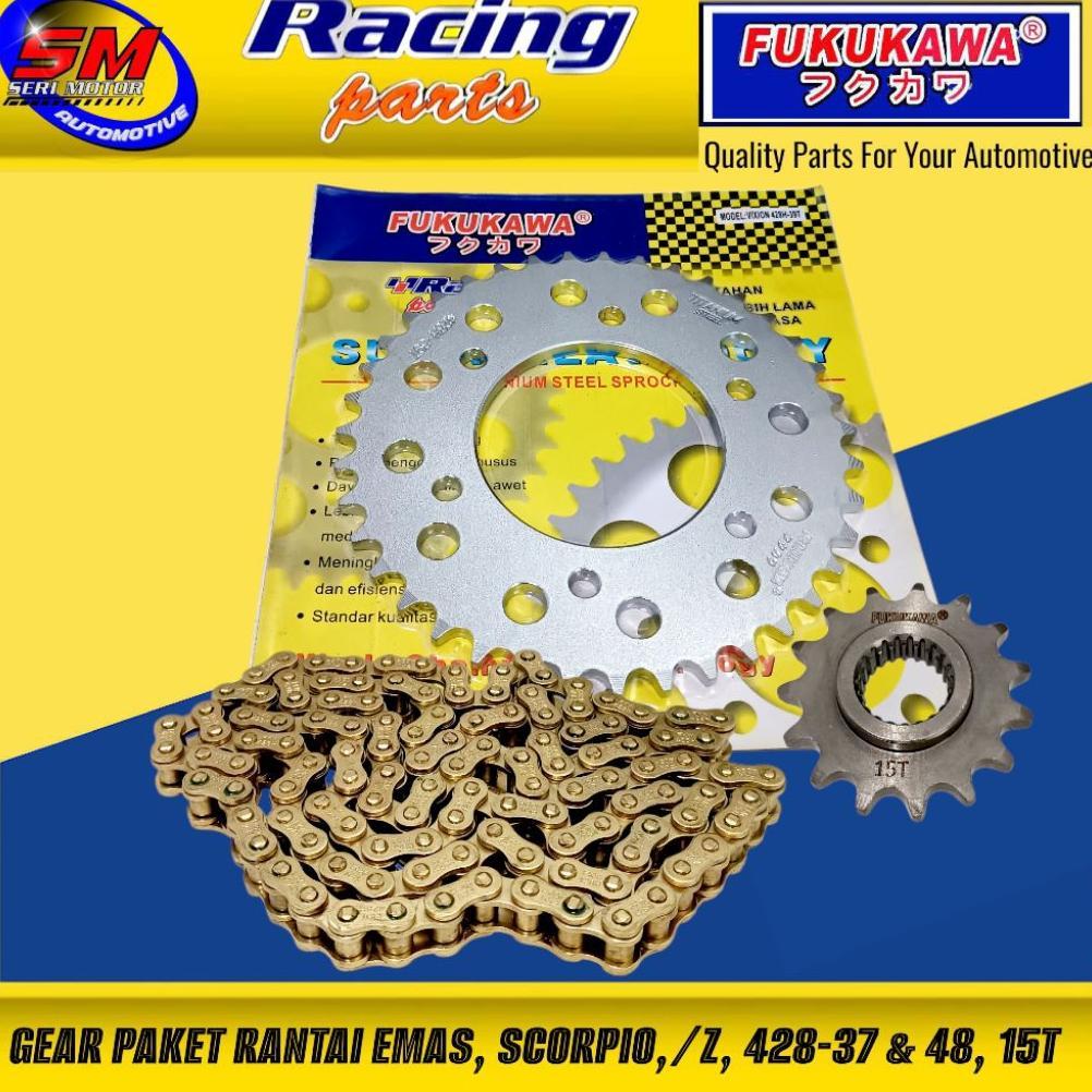 Gear Set Paket Racing Rantai Emas Scorpio/Z 428H-37 & 48, 15T Fukukawa