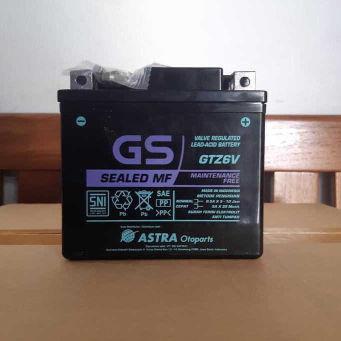 Aki GS Astra GTZ6V untuk Motor Honda Beat ISS (aki kering)