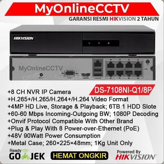 Scuritoi- Nvr Hikvision Ds-7108Ni-Q1/8P/M Poe 8 Ch Support Poe 8Ch