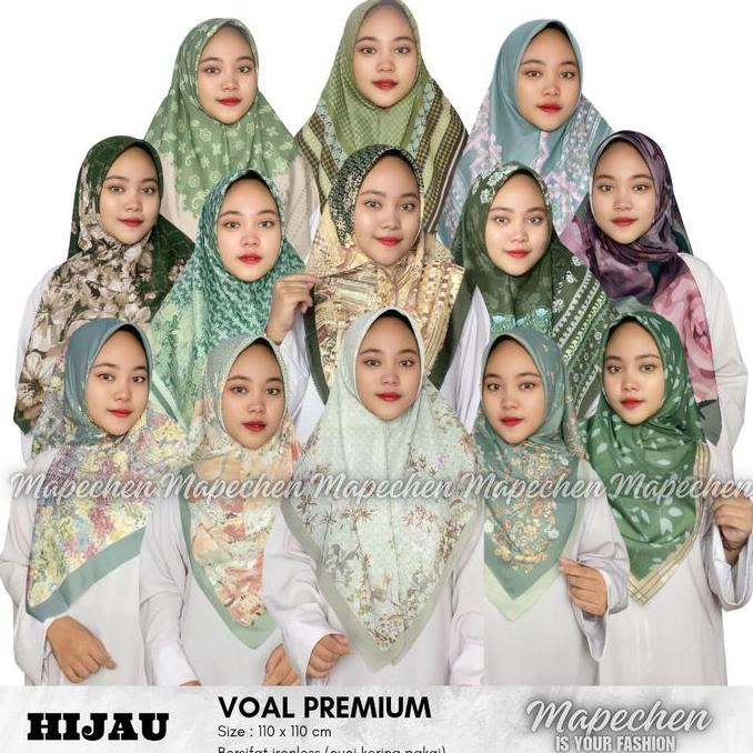 Dieocrd- Edisi Hijau - Hijab Voal Motif Premium Hijau Jotol Emerald Tosca Sage Jilbab Segiempat Lase