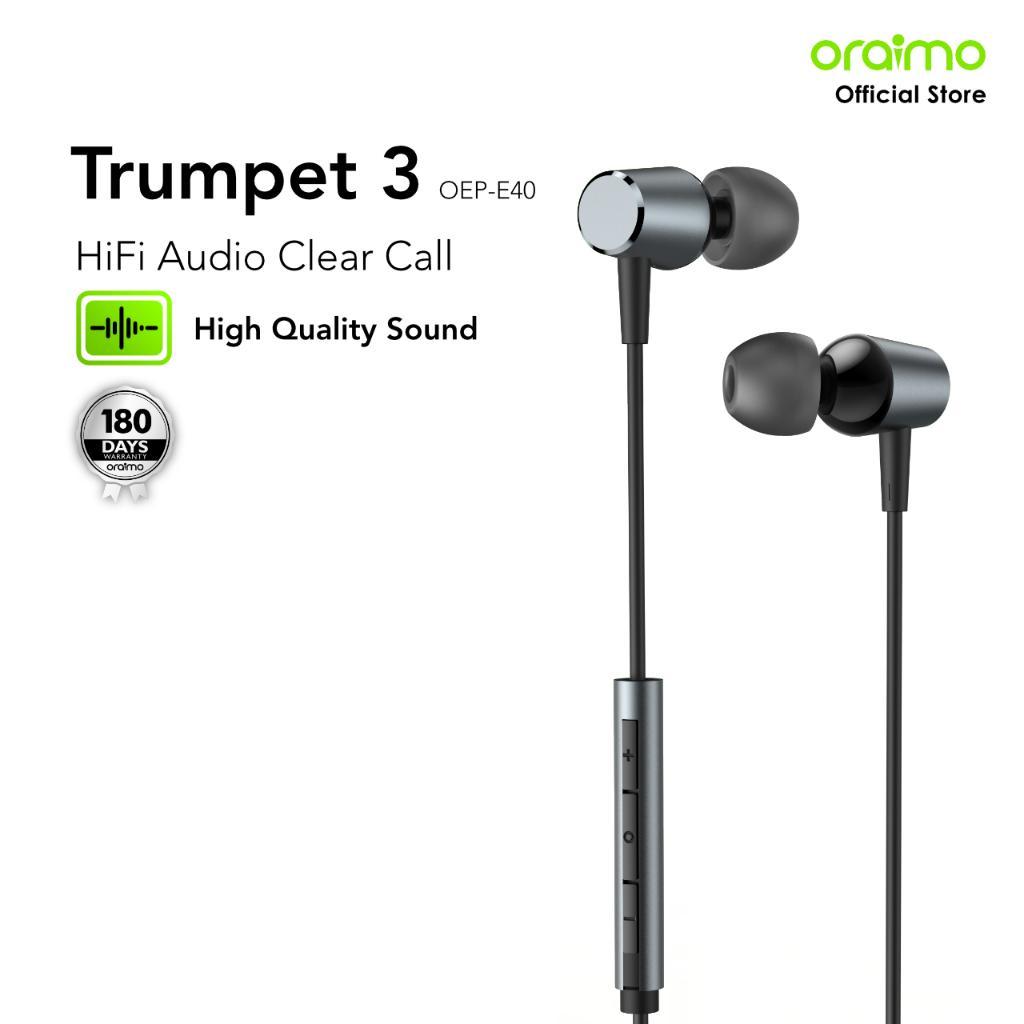 Oraimo Earphone Berkabel Trumpet 3 Oep-E40 Headset Kabel Mikrofon Bass Logam Headphone Earphone Beba