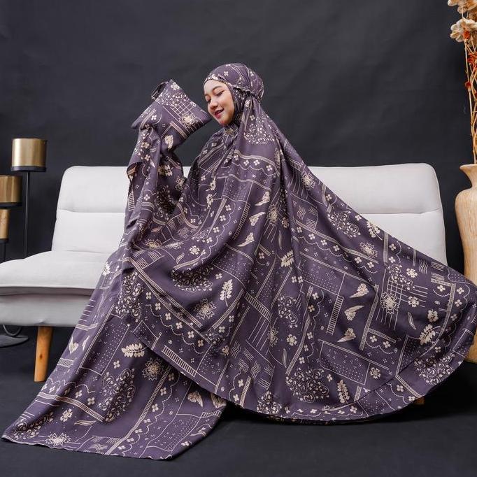 Otwkirim- Mukena Jumbo Rempel Luna Rayon Atasan Bawahan Panjang Bunga Motif