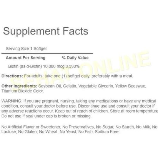 Hololoo- Puritan Biotin 10000 Mcg - 100 Softgels Puritan'S Pride Usa