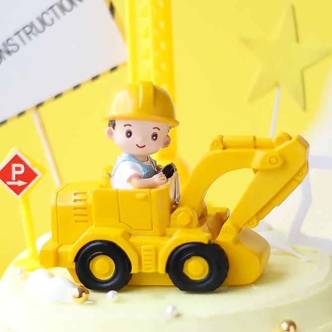 Kirimcoyy- Konstruksi Kue Ulang Tahun Tanah Liat Topper Deokrasi Rambu Lalu Lintas Topi Rekayasa Mai