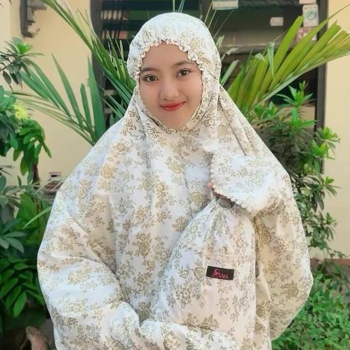 Otwkirim- Mukena Terusan Motif Kalem Bahan Katun Foil Mewah Elegan Adem Bunga Cantik Daun Hitam Nyam
