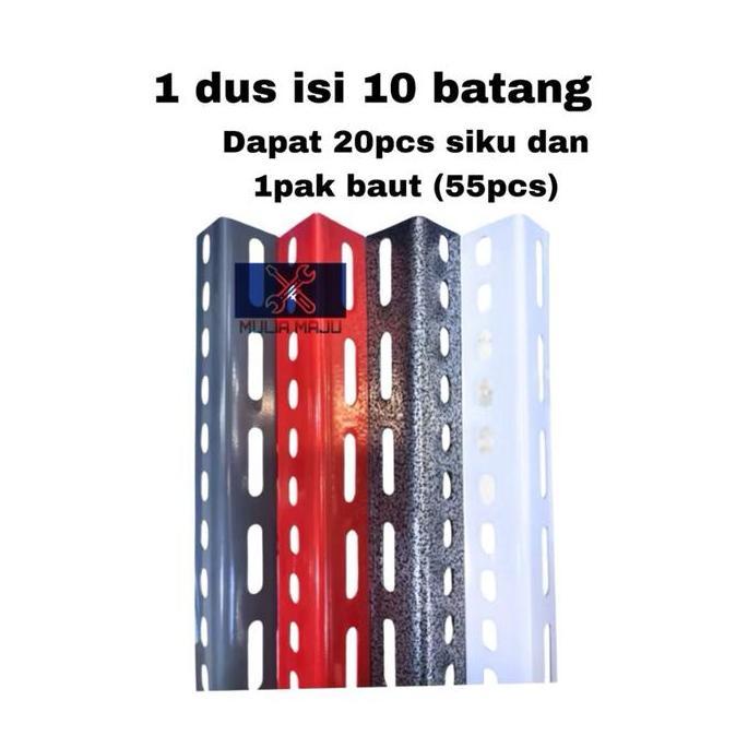Lansungkirim- 1Dus Isi 10Batang Siku Lubang Besi 1.3Mili Siku Lubang/Rak Siku Lubang Perbatang 3Mete