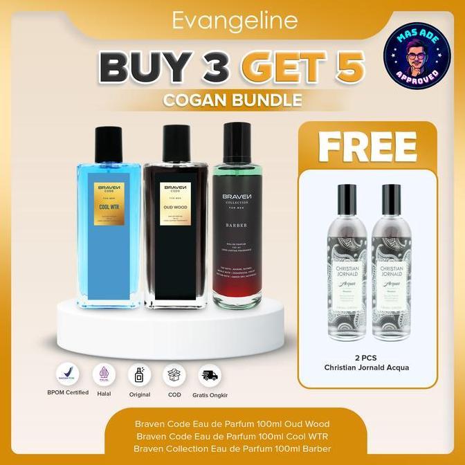 Gasyuk- Cogan Buy 3 Get 5Cowok Ganteng Bundle | Braven Eau De Parfum 100Ml - Cool Wtr - Barber - Oud