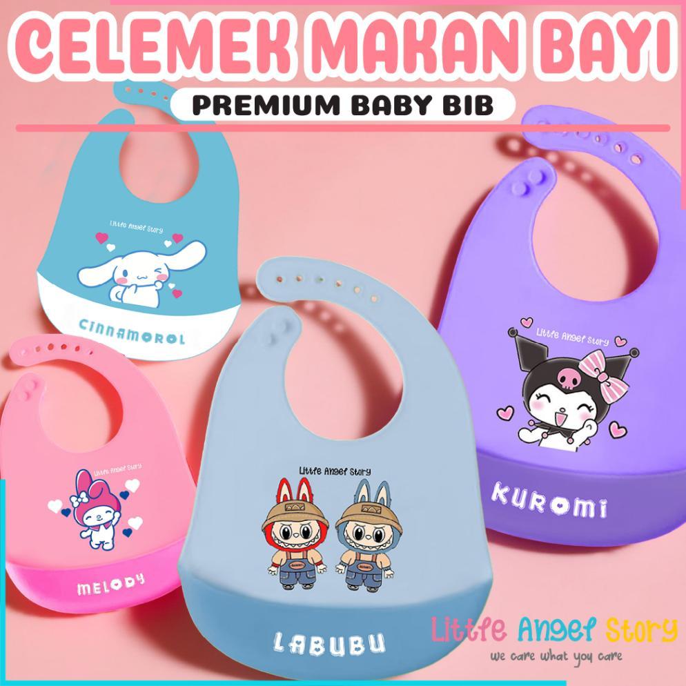sale baby bib celemek makan bayi slaber silikon anak bibs karakter elsa stitch mickey mini karet bab