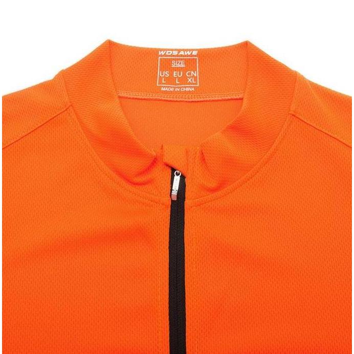 Baju Jersey Sepeda Pria Wosawe Lengan Panjang Orange Bahan Adem