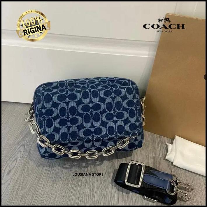 Tas Charter Flap Crossbody Bag 24 Signature Denim Deep Blue best seller