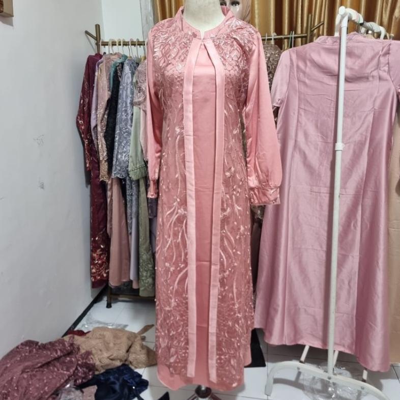 Discount (Tr01) Gamis Brukat Tile Rompi / Gamis Brukat Muslim / Gamis Model Rompi Ukuran M - Xxxl (J