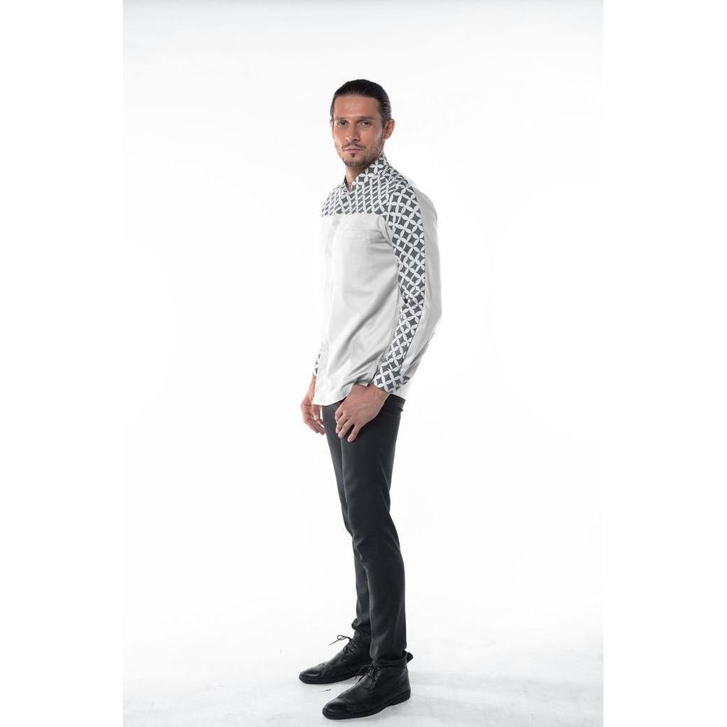 Thebest- Fatih - Kemeja Batik Koko Omar Long White Grey