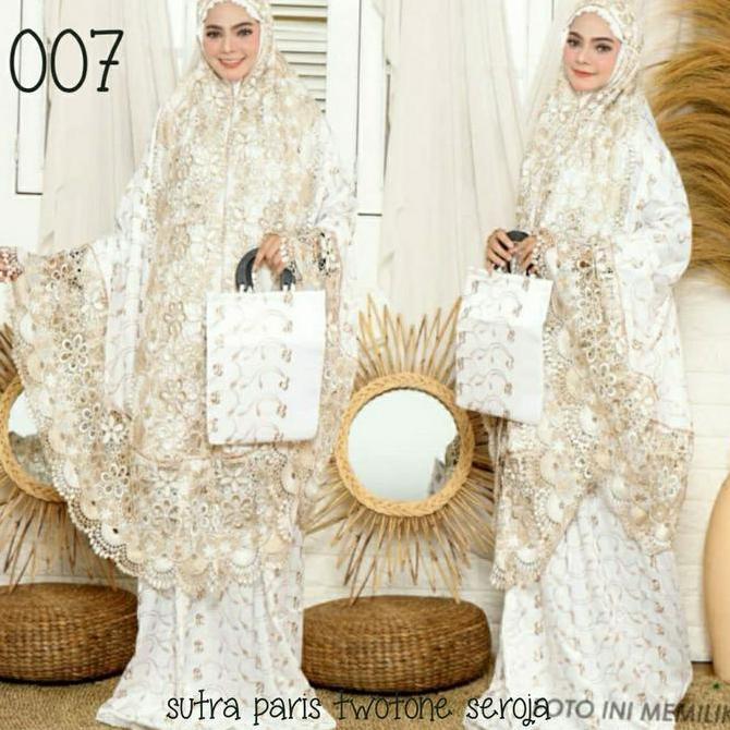 Mukenah sutra paris renda mawar Swarovski(mewah.elegant)+tas