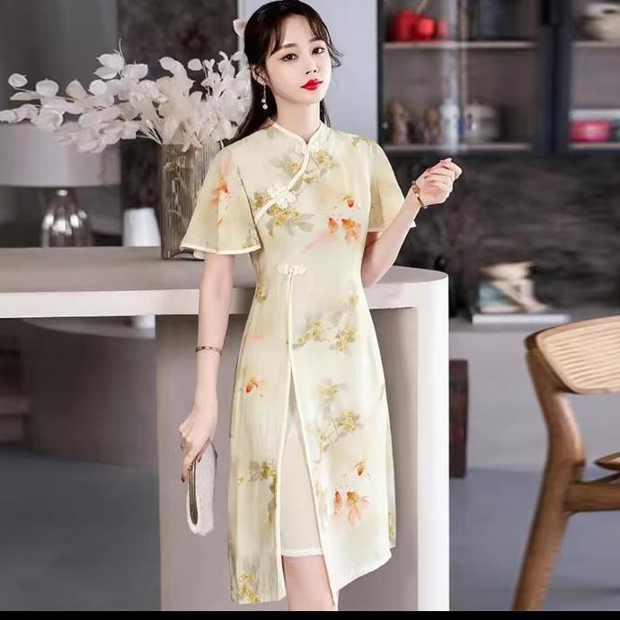 cheongsam lengan lebar cheongsam wanita import