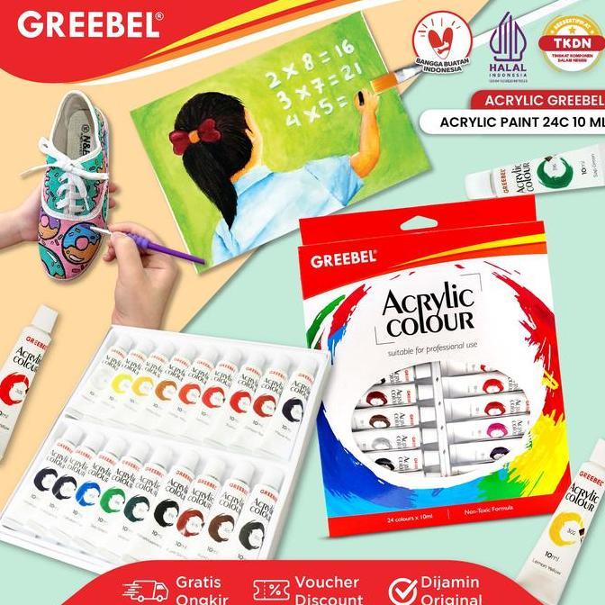 GREEBEL Cat Lukis Akrilik Set 24 Warna / Cat Akrilik Kanvas Lukis 24 Warna 10 ml (CAT AKRILIK 24 WAR