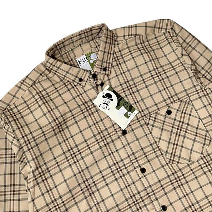 Kemeja Flanel Pria Brand F2D Distro Lengan Panjang Motif Garis Kotak Slimfit Casual 1064