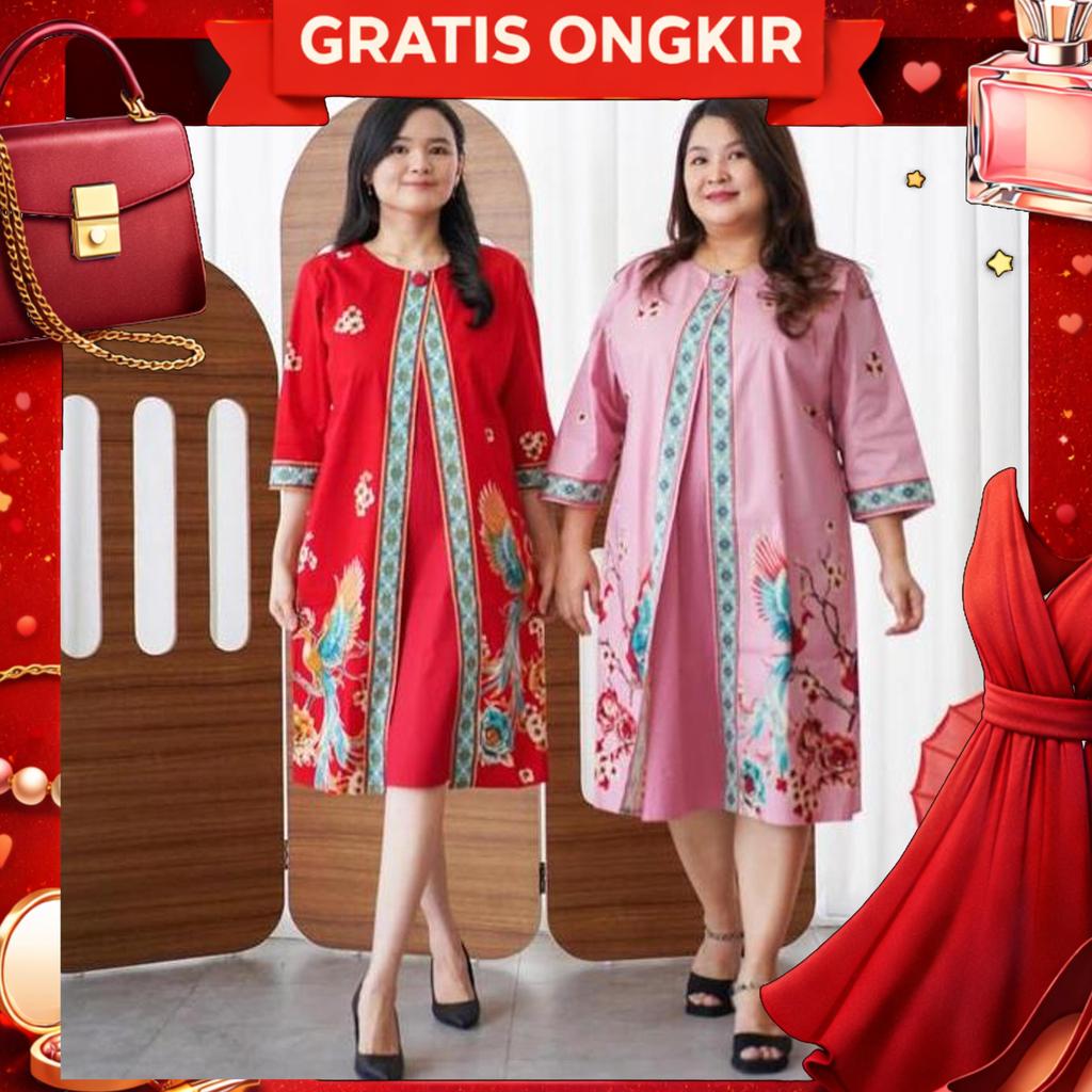 [ Fng ] Batik Imlek 2026 Feng Katun Stretch Premium Jumbo Bigsize Couple Dress Kemeja Cheongsam