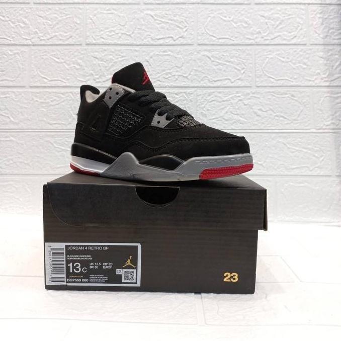 BEST SELLER / PREMIUM SEPATU ANAK NIKE AJ RETRO 4 BLACK RED GREY ORIGINAL