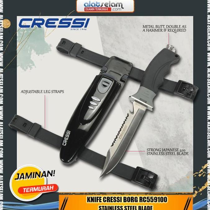 Knife Cressi Borg RC559100 / Peralatan Selam / diving knife / Pisau Selam / Pisau air / Pisah Selam 