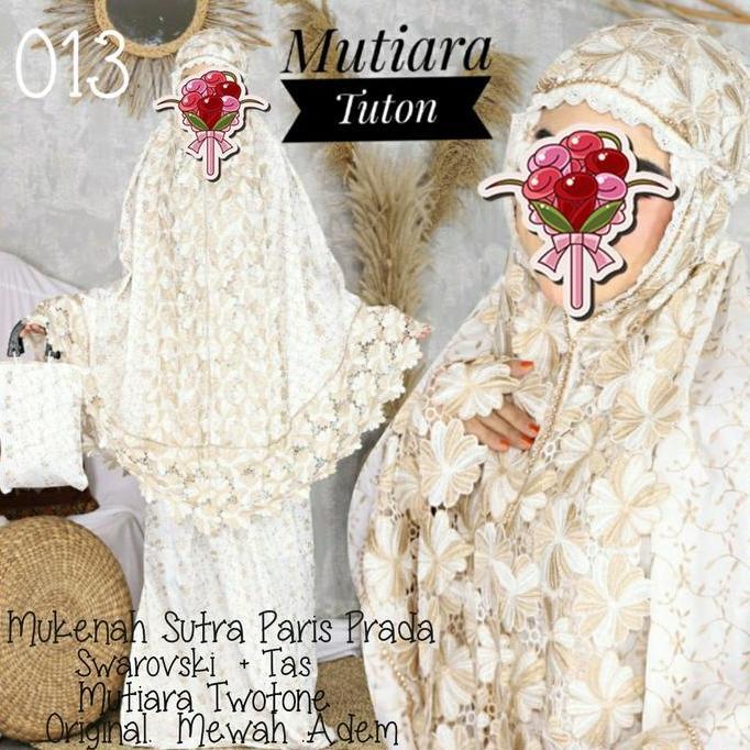 Mukenah sutra paris renda mawar Swarovski(mewah.elegant)+tas