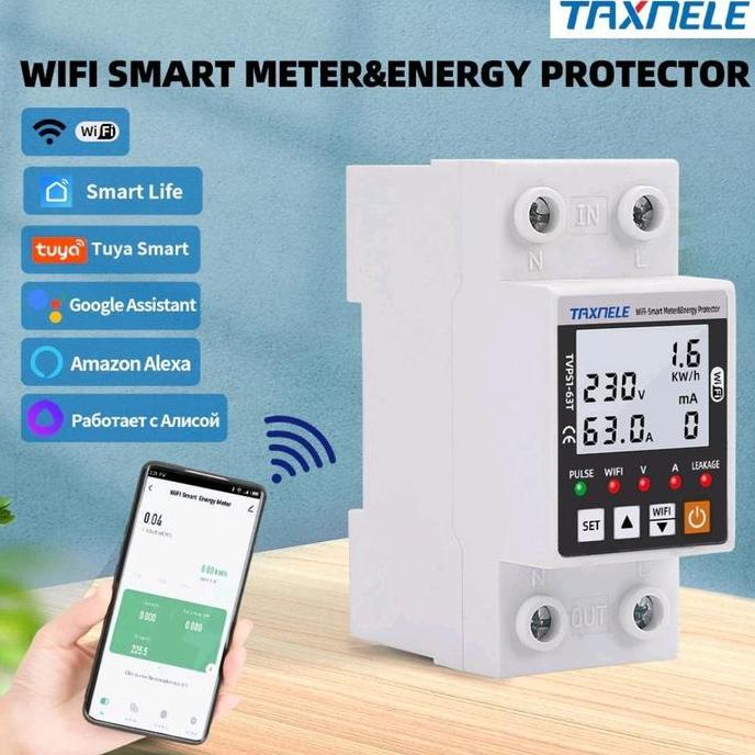 Listrikk- Mcb Elcb Wifi Smart Tuya Energy Listrik Meter Kwh Protector Switch
