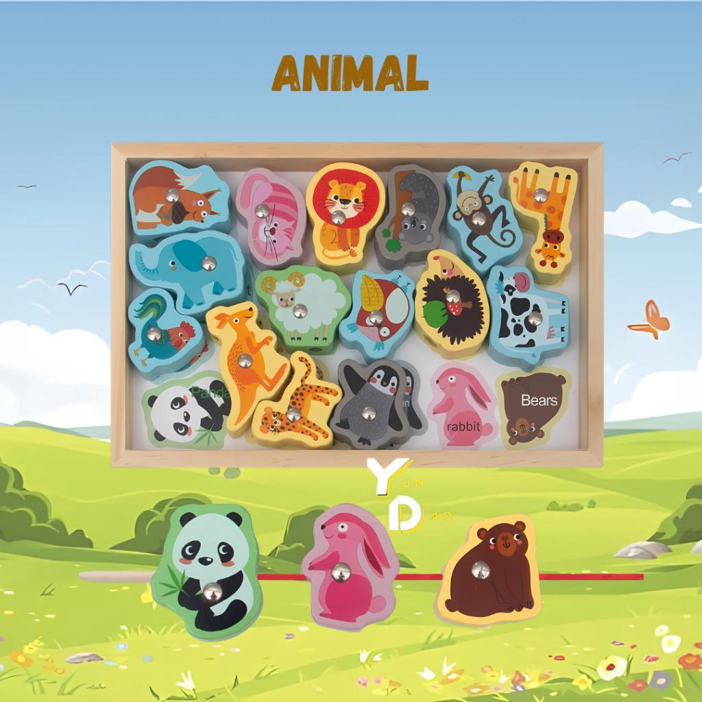 Mainan Edukasi Montessori Anak Laki Laki Perempuan Meronce & Memancing Hewan Kendaraan Buah Sayur