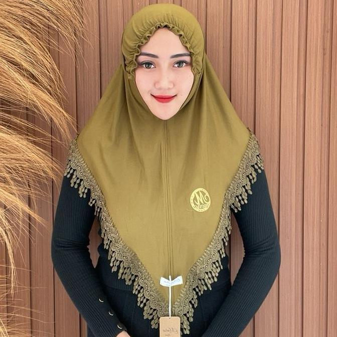 Terpopuler- Indah Store - Hijab Instan Bergo Kerut Tali Renda Senada Tetes Air Yura By Moira