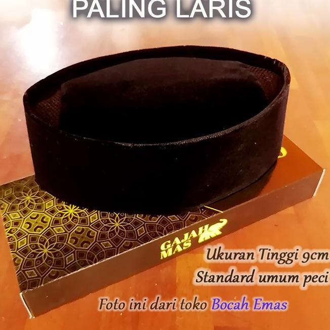 Kopiah Dewasa Gajah Mas Hitam Songkok Polos Peci Nyaman Muslim Haji Motif Kain Beludru Berkualitas T