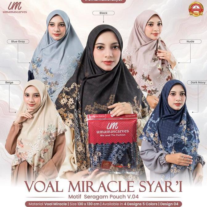 Terpopuler- Jilbab Umama Voal Miracle Syari Motif Pouch Logo Um Gold 130X130Cm