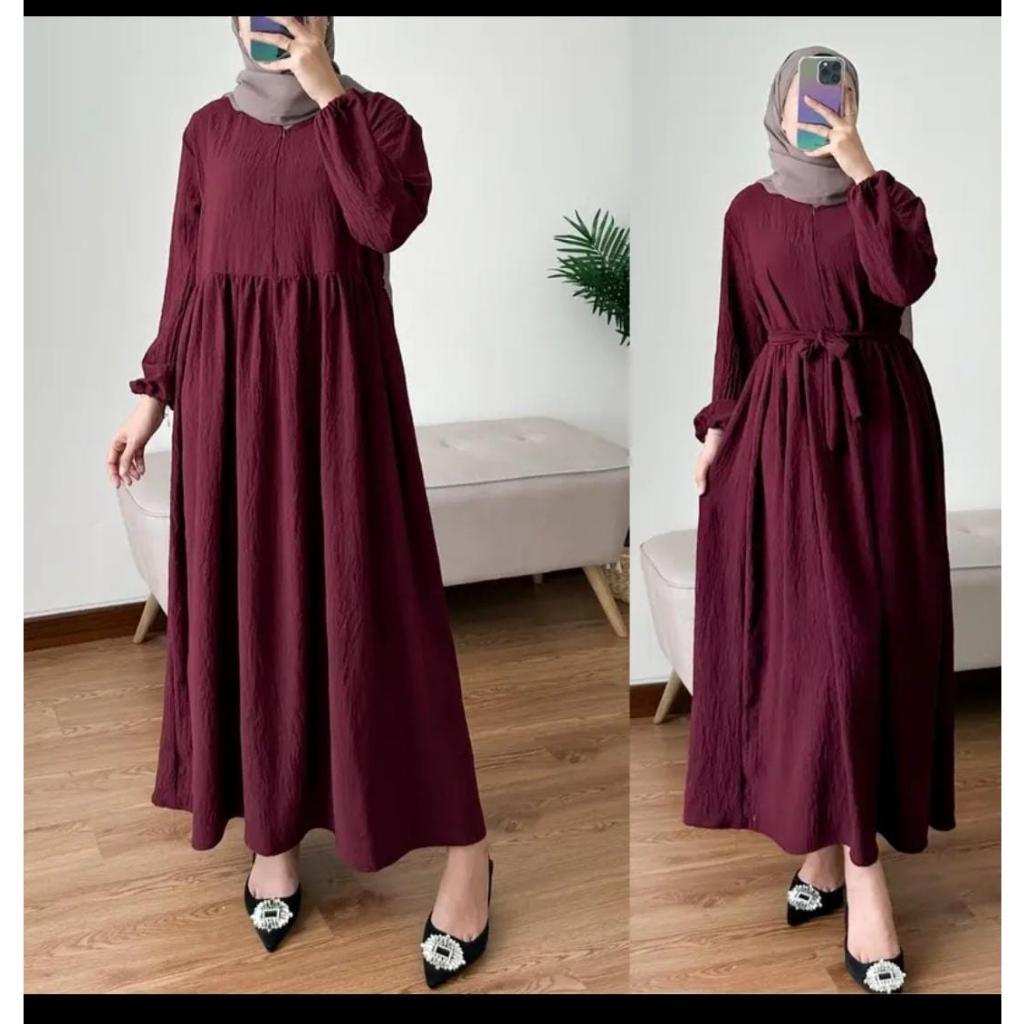 Nuwa Midi Cringkel Airflow Dress Terkini Elegan