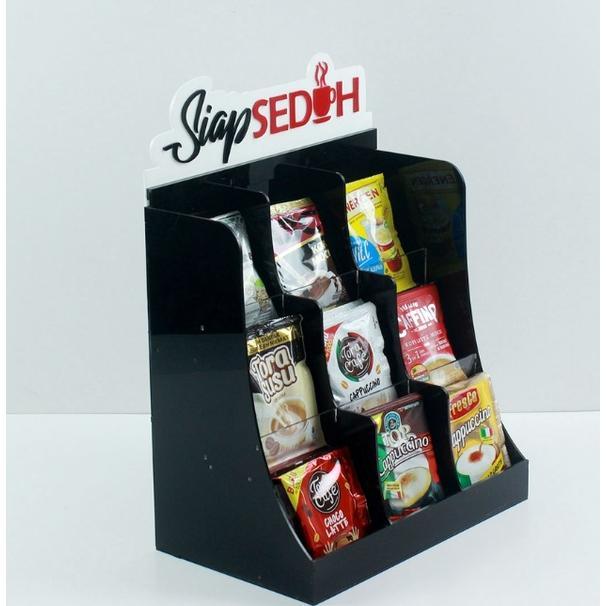 AKRILIK RAK KOPI 9slot / Display Kopi Siap Seduh