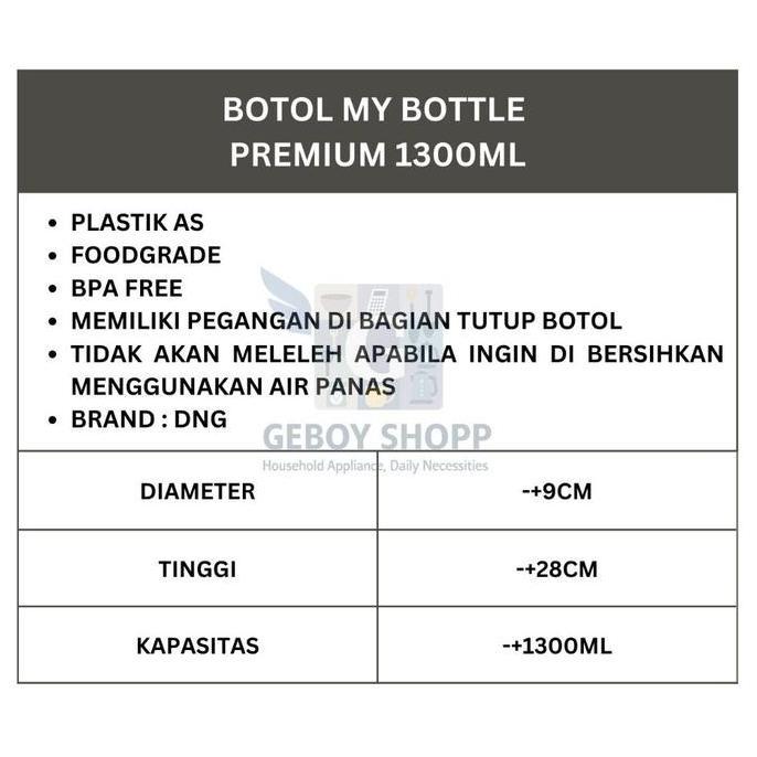 DNG My Bottle Premium 1300ml Botol Minum Kekinian, Tebal & Tahan Panas